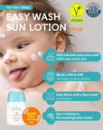 Baby Easy Wash Sun Lotion SPF 30 - Korean Moisturizing Zinc Oxide Mineral Sunscreen for Babies and Kids - Washes Off Easily - Vegan, Reef-Safe, Allergen-Free, 2.11 fl.oz.