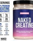 Naked Creatine - Strawberry Flavored Creatine Monohydrate - Real Strawberry Powder, Nothing Artificial, Muscle Growth, Vegan, Non-GMO, Gluten Free, Soy Free - 45 Servings