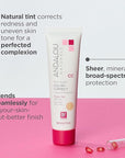 Andalou Naturals 1000 Roses CC Color + Correct with SPF 30, Sheer Tan, 2-in-1 Face Sunscreen + CC Cream for Sensitive Skin, Helps Correct Uneven Skin Tone, Reef Safe Sunscreen, 2 Fl Oz