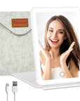 FUNTOUCH Rechargeable Travel Makeup Vanity Mirror with 72 LED Lights, Portable Lighted Beauty Mirror, 3 Lighting Modes, Dimmable Touch Screen, Tabletop Folding Cosmetic Mirror with Storage Bag