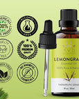 Lemongrass Essential Oil | 100% Pure and Natural USDA Organic Lemon Grass Oil | for Aromatherapy Skin Home Diffusers Carrier | 3.38 fl. Oz