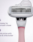 Flamingo Razors for Women Shave Set, 1 Women's Razor Handle (Rose), 2 Razor Five-Blade Refills, 1 oz. Foaming Shave Gel, and 1 Shower Holder