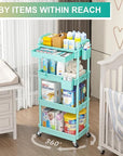 Goovilla 4 Tier Rolling Utility Cart Organizer with Removable Drawer, Stable and Sturdy Blue Rolling Storage Carts with 2 Lockable Wheels for Bathroom, Kitchen, Snack, Craft, Makeup, Baby Essentials