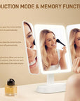 Vanity Mirror with Lights - Rechargeable Lighted Makeup Mirror | 1X/3X/5X Magnification, Smart Touch, 3 Colors Dimmable | Portable Trifold Mirror for Travel for Women and Girls