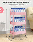 EAGMAK 3 Tier Utility Rolling Cart, Metal Storage Cart with Handle and Lockable Wheels, Multifunctional Storage Organizer Trolley with Mesh Baskets for Kitchen, Living Room, Office, Garage (Pink)