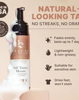 Self Tanner Mousse - USA Made with Natural & Organic Ingredients, Self Tanning Mousse for Dark Fake Tan, Sunless Tanner, Clear & Non Toxic Tanning Foam for Streak Free Finish & Natural Glow
