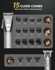 GLAKER Hair Clippers for Men,Professional Mens Hair Clippers Cordless Clippers for Hair Cutting, Hair Clippers and Precision Trimmer Kit Zero Gap Trimmer with LED Display 15 Guide Combs