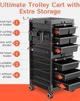 TASALON Professional Salon Trolley Cart, 6 Drawers with Dividers, Lockable Storage,Versatile Salon Cart for Hair Stylist, Hair Tool Holders, Black