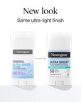Neutrogena Ultra Sheer Dry Touch SPF 50 Mineral Sunscreen Stick for Sensitive Skin, Zinc Oxide, Body & Face Sunscreen with Vitamin E, No White Residue & Vegan, 1.5 oz