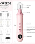 Professional Manicure Pedicure Electric Toenail Grinder Kit - Cordless Electric Nail File Set for Thick Nails Hand Feet Care ,15 Speed,Nail Drill with LED Display Ideal Gift for Men and Women-Pink