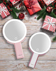 LitBear Travel Makeup Mirror with Lights, Rechargeable Double-Sided 10X/1X Magnifying Mirror, Portable Lighted Beauty Mirror, 3 Color Lighting, Dimmable Touch Screen, Tabletop Handhold Hanging (Pink)