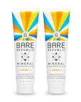Bare Republic Mineral SPF 50 Sport Sunscreen Lotion. Natural Vanilla Coconut Scented Lightweight and Sheer Sunscreen Lotion, .5 Ounces, 2 Pack