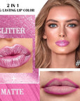 evpct Light Rose Pink Metallic Glitter Lip Liner and Lipstick Combo Lip Gloss Stain Set Makeup for Women Long Lasting Waterproof 24, Pink Metallic Shimmer Frosted Iridescent Shiny Liquid Lipstick 10