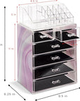 Sorbus Acrylic Makeup Organizer Set, 6-Drawer Vanity & Countertop Cosmetic Storage with Small & Wide Compartments, Tie Dye Makeup Storage for Brushes, Jewelry – Holiday Gift for Women & Teens