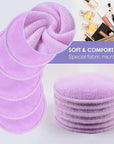 SUNLAND Reusable Makeup Remover Pads for Face,Eye,Lips 16 Pack Microfiber Face Cleansing Gloves Washable with Laundry Bag and Travel Bag Rounds Toner Pads(Round 3.15inchx16 Purple)
