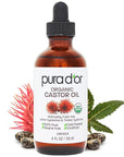 PURA D'OR 4 Oz ORGANIC Castor Oil - 100% Pure USDA Certified Cold Pressed, Hexane Free Eyelash & Eyebrow Serum - For Fuller, Thicker Lashes & Brows - Skin & Hair