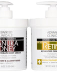 Advanced Clinicals Unscented Retinol Body Lotion & Face Moisturizer + Manuka Honey Body Cream For Women & Men | 2PC Skincare Set Helps Reduce Appearance Of Crepey Skin + Extremely Dry Skin, 2pc Set