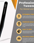 Tweezers For Ingrown Hair By The Razor Bump Co. | Sharp, Stainless Steel, Surgical | Professional Tweezers For Women and Men | Precision Splinter Remover | Best Facial Hair and Eyebrow Trimmer | Black