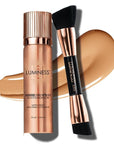 LUMINESS Silk Airbrush Spray Foundation & Buffing Brush Kit – Full Coverage Foundation & Dual-Sided Buffing Brush - Buildable Coverage, Anti-Aging Formula Hydrates & Moisturizes (Shade - Medium)