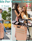 AROUS 5 in 1 Rolling Makeup Train Case Cosmetology Case on Wheels Large Cosmetic Organizer Travel Cart for Hairstylist Artist Nail Beauty Salon Barber,Gold