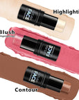 3Pcs Cream Contour Stick Makeup Kit, Shades with Highlighter, Blush and Bronzer Contour Stick for Sculpt the Cheeks, Long Lasting, Waterproof, Matte & Dewy Finish LIGHT(1+3+4)