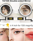 9" Wall Mounted Lighted Makeup Mirror,4000mAh Rechargeable Double Sided 1X/10X Magnifying Mirror with Light,3 Color Lights,Touch Dimmable,Extended Arm 360 Rotation Wall Mounted Makeup Mirror