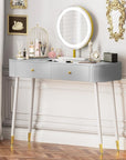 WinZo 40" Vanity Desk with Mirror and Lights, Small Makeup Vanity Table with 2 Storage Drawers and Charging Station, 3 Color Touch Screen Stylish Dressing Table for Small Spaces & Bedroom, Gray