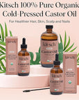 Kitsch Organic Castor Oil for Hair Growth - 100% Pure Castor Oil, Organic Cold Pressed Unrefined Glass Bottle for Face, Skin, Lashes, Brows, Scalp, Nails & Belly Button - Hexane Free, USDA - 16 oz