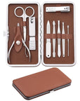 Manicure Set, FAMILIFE Professional Manicure Kit Nail Kit Mens Grooming Tools Pedicure Tool 9PCS Gifts for Men Boyfriend Stainless Steel Nail Clipper Set Leather Case Brown