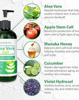 Aloe Vera Gel Body Moisturizer - Sunburn Relief Aloe Vera Gel for Skin with Apple Stem Cell, Cucumber & Violet Hydrosol - Hydrating Facial Moisturizer for Dry Skin - Scalp Moisturizer 16oz