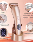 Electric Shaver for Women Bikini Trimmer Facial Hair Removal LED Display Womens Razors for Shaving IPX7 Waterproof Pubic Body Hair Trimmer