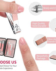 ZIZZON Travel Mini Manicure Set Nail Clipper Set 10 in 1 Stainless Steel Pedicure Care Grooming kit with Case Pink