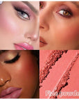 Quads Blush Makeup Palette, Matte Pressed Powder Blushes Palette, Lip & Face Paint Palette for Women, Lasting Light Pink & Hot Pink Peach and Deep Red, Platillo de rubores de cuatro colores