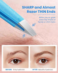 Expert Slant Tip Tweezers with Leather Case, GlamTweeler Sharp & Precision Stainless Steel Tweezer for Eyebrows, Facial Hair and Fine Hairs Removal (Sparkle Blue & Silver)