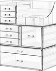 Yieach 3 Pack Clear Makeup Organizer Countertop for Dresser,Vanity and Bathroom Counter Organizer,Tiered Stackable Makeup Acrylic Organizers with 9 Drawer for Skincare,Brush and Make up Holders