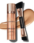 LUMINESS Silk Airbrush Spray Foundation & Buffing Brush Kit – Full Coverage Foundation & Dual-Sided Buffing Brush - Buildable Coverage, Anti-Aging Formula Hydrates & Moisturizes (Shade - Medium Warm)