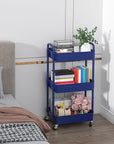 Sywhitta 3-Tier Plastic Rolling Utility Cart with Handle, Multi-Functional Storage Trolley for Office, Living Room, Kitchen, Movable Storage Organizer with Wheels, Blue