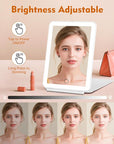 FUNTOUCH Rechargeable Travel Makeup Mirror with Lights and 10X Magnifying Mirrors, Portable Lighted Vanity Mirror with 80 Led,2000mAh Battery,3 Color Lighting,Touch Dimming,Tabletop Light up Mirror