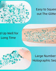 MEICOLY Teal Body Glitter,Mermaid Face Glitter Gel for Halloween Face Paint,Dazzle Green Chunky Glitter for Face Body Eye Lip Hair,Sparkling Holographic Gel Glitter Makeup for Women and Kids