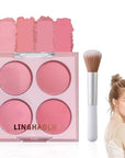 4 Colors Blush Palette for Cheeks,Face Matte Contour Blush Makeup Palette,Buildable Shimmer Facial Cheek Blusher Shades,Blendable Cosmetic Makeup Blush with Blush Brush 01