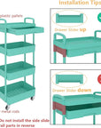 Calmootey 4-Tier Rolling Utility Cart with Drawer,Multifunctional Storage Organizer with Plastic Shelf & Metal Wheel,Storage Cart for Kitchen,Bathroom,Living Room,Office,Green