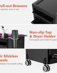 TASALON New Salon Trolley Cart with Wheels for Extra Storage, 5 Drawers & Dryer Holder, Space Saving Salon Cart with Lighter & Strong Material, Multipurpose Beauty Cart, Hair Cart, Tattoo Tray Cart