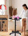 Black Salon Tray Height Adjustable Hair Color Tray with Wheels for Spa or Home Use