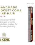Kent Slim Jim Handmade All Fine Tooth Pocket Comb for Men, Hair Comb Straightener for Everyday Grooming Styling Hair, Mustache and Beard, Use Dry or with Balms, Saw Cut Hand Polished, Made in England