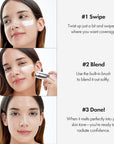 Blanc Cover Cream Stick V White - Korean Color-Changing Foundation Stick with Volufiline - Medium to Full Coverage Dewy Finish Base Makeup - Dual-Ended with Detachable Brush (204 Tan)