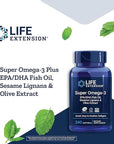 Life Extension Super Omega-3 EPA/DHA Fish Oil, Sesame Lignans & Olive Extract - Omega 3 Supplement - for Heart Health and Brain Support - Gluten Free, Non-GMO - 240 Easy-to-Swallow Softgels