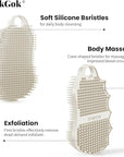 Silicone Body Scrubber Silver-Infused Dual-Sided 3-in-1 for Shower, Body Cleaning+Massage+Exfoliator Body Brush Buffer for Men and Women, Silicone Loofah, Non-Slip Handle (Stone)