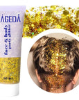 DAGEDA Body Glitter Gel, Face Glitters Body Gel Sequins Shimmer Liquid Eyeshadow, Chunky Glitter for Face Hair Nails, Holographic Cosmetic Laser Powder Festival Glitter Makeup 50ml(Gold