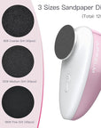 AprElm-E5 Rechargeable Electric Foot Callus Remover with 3-Sizes 120Pcs Sandpapers, Professional 1000RPM Electric Foot File with Organizer, Pedicure Tools Gifts for Women Men (Pink-White)