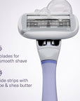 Flamingo Razors for Women Shave Set, 1 Women's Razor Handle (Lilac), 2 Razor Five-Blade Refills, 1 oz. Foaming Shave Gel, and 1 Shower Holder